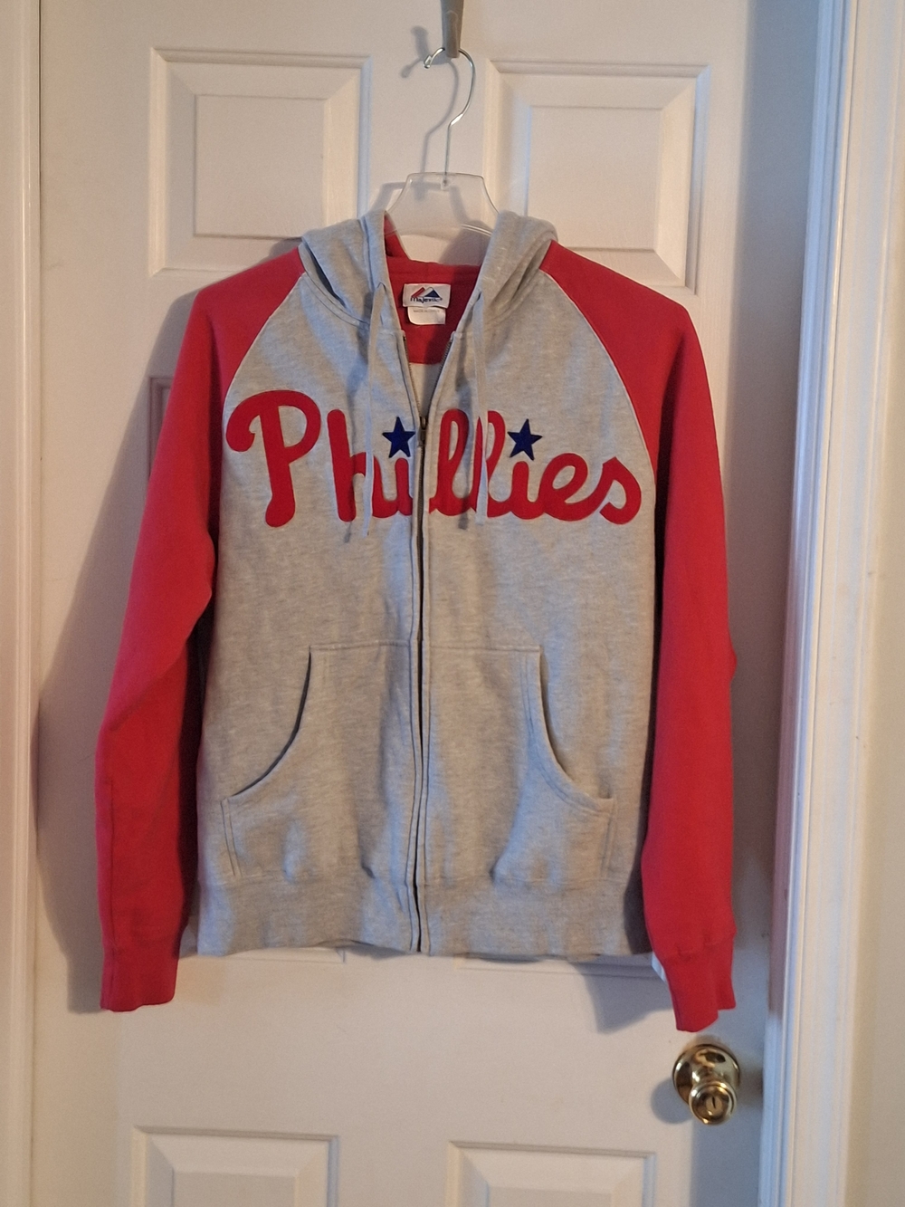 Majestic Philadelphia Phillies Mens Gray & Red Full-Zip Hoodie Med.